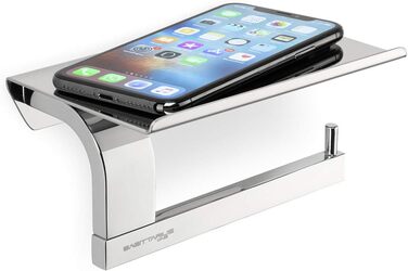 Stainless Steel Toilet Paper Holder with Shelf - Chrome Finish | Premium Toilet Paper Holder with Phone Storage | Bathroom Tissue Dispenser