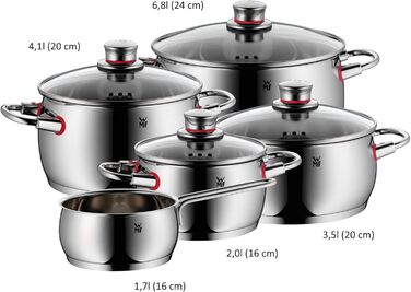 Каструля з ручкою WMF Quality One 16 см без кришки, 1,7 л, каструля для молока, каструля з нержавіючої сталі Cromargan, полірована, без покриття, для індукційних плит