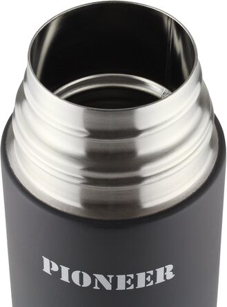Pioneer Stainless Steel Insulated Flask with Button Lid & Drinking Cup - 1.0L Double-Walled Vacuum Insulation - Keeps Hot for 8 Hours, Cold for 24 Hours - Leakproof, BPA-Free - Black, 1000ml