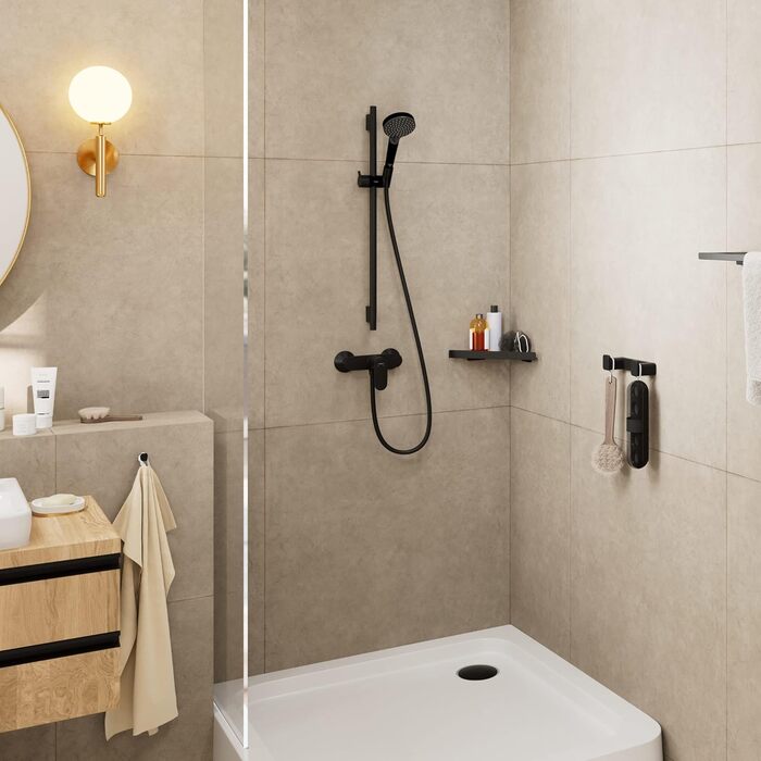 hansgrohe Vernis Blend Shower Set, water-saving showerhead with shower hose and shower rod 0.65m, hand shower with 2 spray patterns, Chrome (Matte Black)