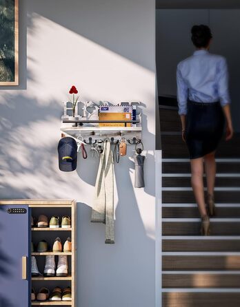 Дерев'яний органайзер для ключів з полицею на стіну - 7 гачків, Rustic дизайн (білий)