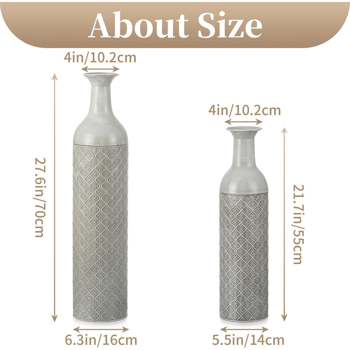Vintage Black Tall Floor Vase Set of 3 - 68/51/41cm Metal Honeycomb Texture Matte Floor Standing Vase for Living Room, Dining Room, Bedroom, Hallway, Office - Indoor Decorative Vase