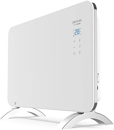 Конвектор Cecotec Ready Warm 6670 Crystal Connection з скляною панеллю, 1000 Вт, WiFi, термостат, таймер, підставка, для ванної кімнати (IP24), тихий, білий
