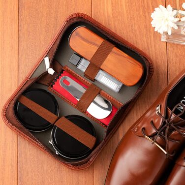 FGXY Shoe Care Set, 11-Piece Shoe Care Kit Shoe Polishing Travel Set with Brush Horsehair Shoe Cream Wood Applicator Brushes Shoehorn (7pcs)