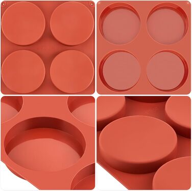 JOERSH Silicone Egg Molds, 10.2 cm, Jumbo Muffin Baking Pans, Non-Stick Coated, Large, Round, Silicone Molds for Hamburger Buns, Cornbread, Cakes, Pies, Shortcakes, Breakfast Eggs, Sandwiches