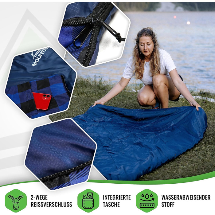 Mountrex Double Sleeping Bag - Summer Sleeping Bag for 2 People (210 x 150cm), Quilt Sleeping Bag - XXL Summer Sleeping Bag with 2 Pillows for Adults - Camping, Outdoor & Indoor (Blue)
