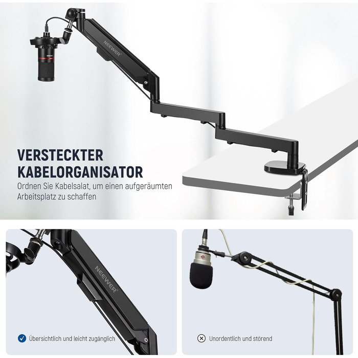 NEEWER Тримач для мікрофона MS002 - настільний, з демпфером, поворотний, з кабелеуправлінням, для подкастів, ігор, стрімінгу