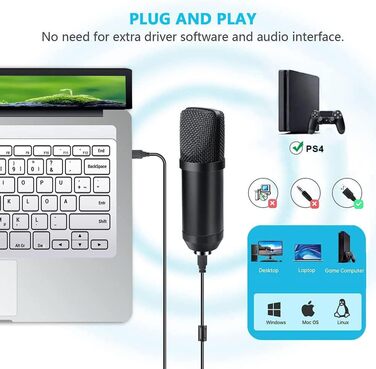 Мікрофон конденсаторний Diealles Shine для запису, подкастів та стрімінгу. Комплект з кріпленням, штативом та поп-фільтром. 192KHz/24 Bit