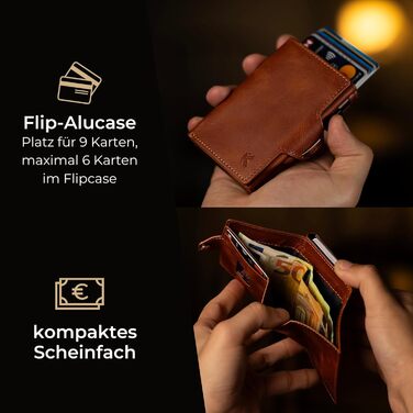 KIDMAN Icarus Genuine Leather Slim Wallet with Alucase | Large Bill Compartment | Small Wallet for Men with RFID | Mini Wallet for Men | Card Holder for up to 9 Cards | Brown