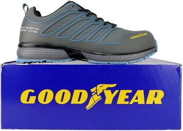 Черевики робочі Goodyear S1P/SRA/HRO для чоловіків, металозахист відсутній, підошва з верстатової гуми, розмір 43 EU, сірі та сині