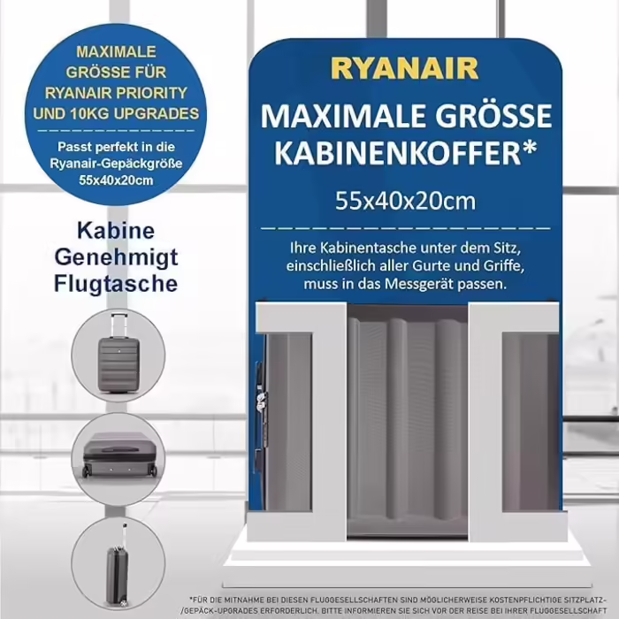Aerolite 55x40x20cm Lufthansa, Eurowings, TUI, SunExpress, Condor, Ryanair Priority 2-wheel hard-shell carry-on luggage, hand luggage, hand luggage suitcase, cabin trolley, trolley suitcase 55x40x20 Grey