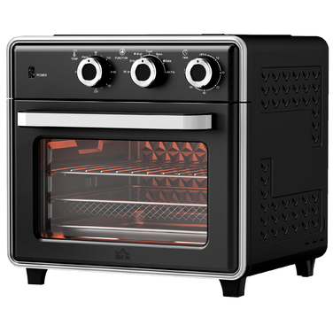 HOMCOM 20L Convection Mini Oven with Baking Tray, Grill Rack, and Crumb Tray, 90°C-230°C Air Fryer with 5 Modes, Frying Basket, 60 Min. Timer, 1400W, Metal | Aosom