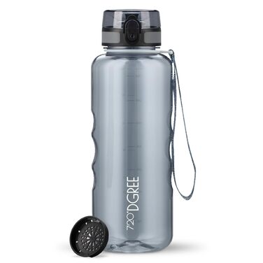 Пляшка для води 720°DGREE 'uberBottle' з ситечком 350мл-2л, BPA-Free, для спорту, школи, дітей, фітнесу, велосипеда, прогулянок. Спортивна пляшка Tritan 1500мл, сірий