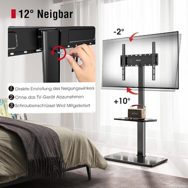 AOKCOS TV Stand - Adjustable Swivel & Tilt Floor Stand for 32-70 inch TVs (up to 40kg, VESA 400x400mm) - Black