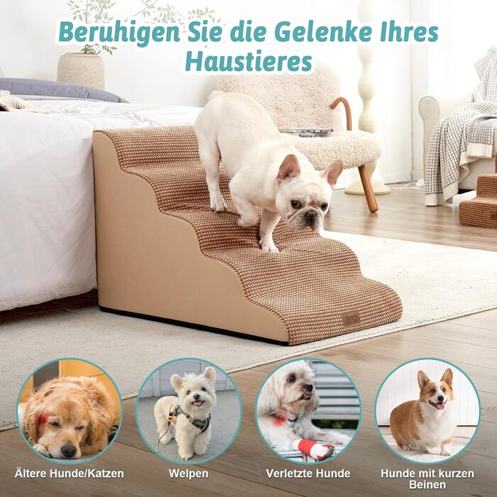 Широка сходинка для собак, невелика сходинка для домашніх тварин з нековзною поверхнею (Чорний та Білий, ) Чорний та Білий (Світло-коричневий, 5.0, 83x50x57см)