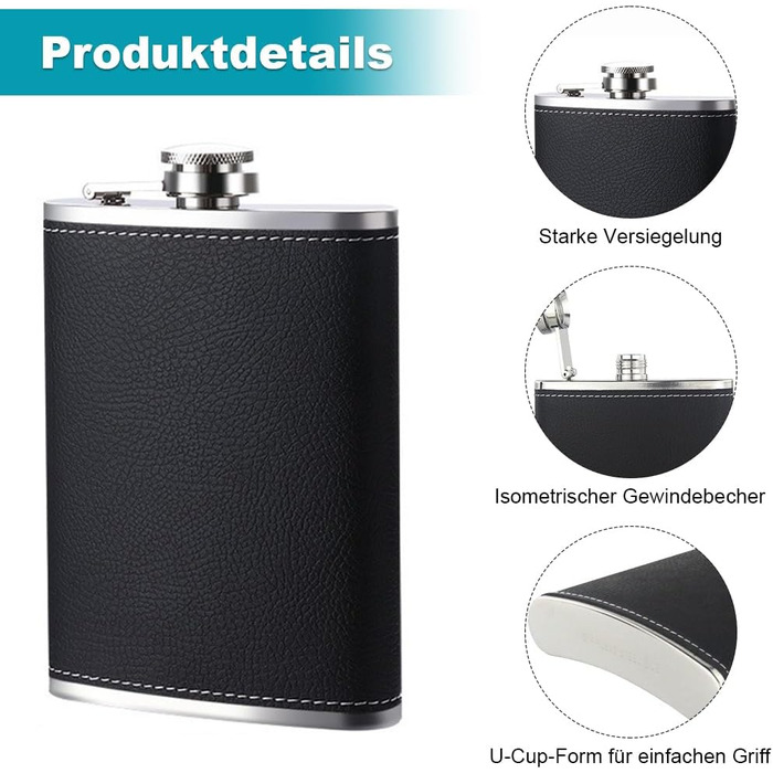 Фляга туристична 8oz з нержавіючої сталі, фляга з воронкою та 4 маленькими чашками, для алкоголю, похідна фляга для пікніків та вечірок (чорна)