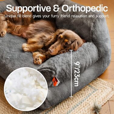 М'яке ліжко для котів та собак MEWOOFUN, зручне диван-ліжко для середніх та маленьких тварин, з антиковзною основою (темно-сірий, 66 x 48 x 33 см)