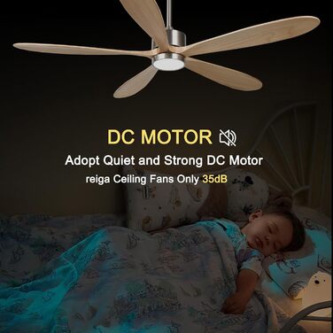 Стеляний вентилятор Reiga з імітацією дерева, 165 см, DC-двигун, керування пультом та Smart Home, 6 швидкостей, колір дерево, для внутрішнього/зовнішнього використання, з підсвічуванням