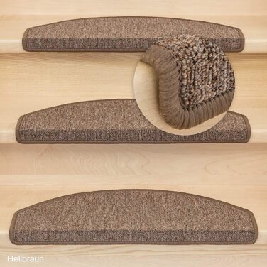 Kettelservice-Metzker Stair Treads/Stair Mats Ariston 15-Piece Value Set, Light Brown, 15 Pieces, Light Brown, Half-Round