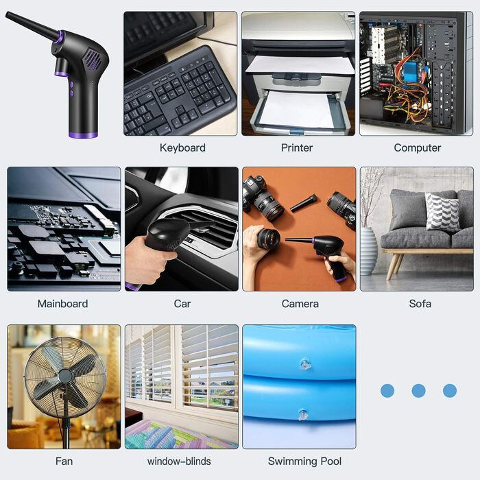 Електричний пилосос Fulluky для чищення ПК, ноутбуків, меблів та авто. Air Duster з акумулятором 15000mAh та LED-ліхтариком