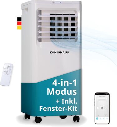 Мобільний кондиціонер Könighaus Smart | 7000 BTU (2,1 кВт) | 4-в-1: охолодження, осушувач, вентилятор, очищувач повітря | Керування через пульт та Alexa