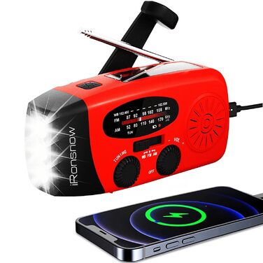 Сонячна радіостанція iRonsnow з ручним заводом, LED-ліхтарик, 2000mAh AM/FM, USB-зарядка для походу, кемпінгу, екстрених ситуацій