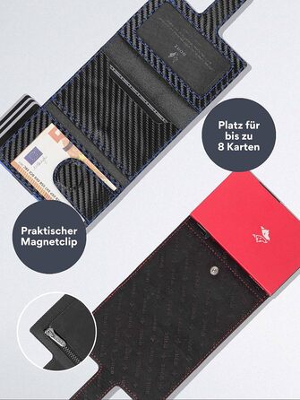 Крутий чохол-картхолдер BORZ Prime для AirTag з відділенням для монет, цифровою візитною карткою, захистом RFID, карбоном та червоною строчкою. Slim, шкіряний, з червоною строчкою.