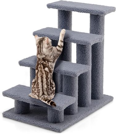 Сходинка для тварин GOPLUS: дерев'яна драбина-сходинка для котів та собак, котячий будиночок, кігтеточка, сірий колір