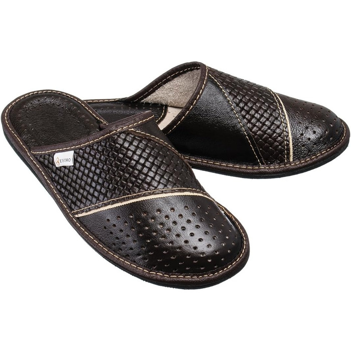 Чоловічі халати-домашні тапочки ESTRO з натуральної шкіри, розмір 45 EU, коричневого кольору