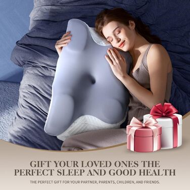 Ортопедична подушка для шиї Memory Foam сірого кольору. Ергономічна подушка для сну на боці, з підтримкою шиї та полегшенням болю в шиї та плечах.