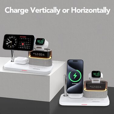 Багатофункціональна бездротова зарядка 5 в 1 з годинником для Apple iPhone, Apple Watch, AirPods (біла)