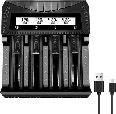 Зарядний пристрій для акумуляторів 18650 з LCD дисплеєм, 12 слотів, універсальний, підходить для 26650, 16340, 14500, 18350, 18500 AA AAA (тільки зарядний пристрій)