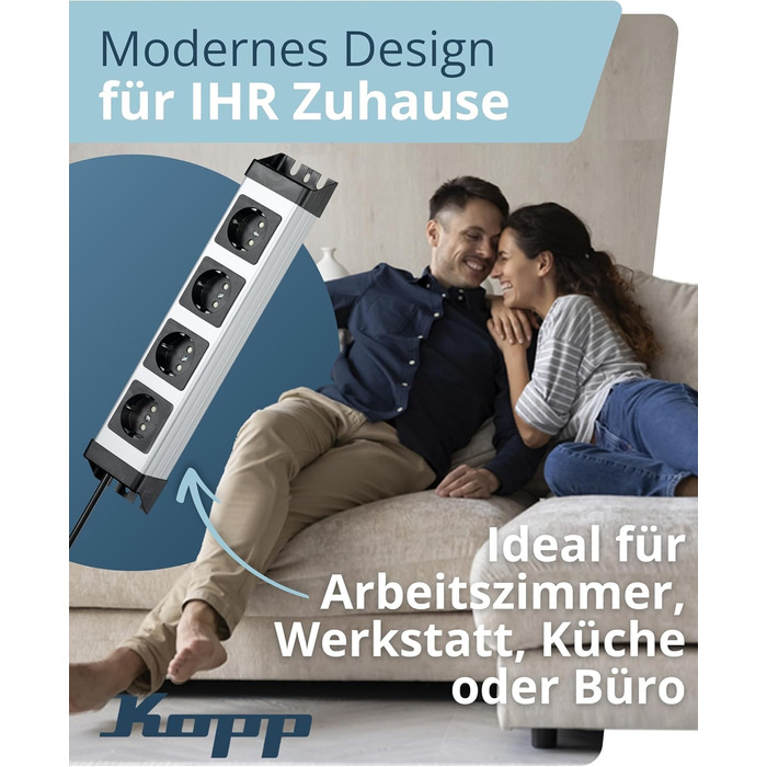 Мережевий фільтр Kopp POWERversal 4-fach, срібно-чорний, IP20, 1.4м, кут 90°