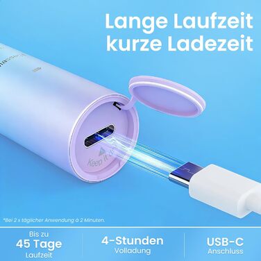 Електрична зубна щітка YUNCHI C2 з 40000 VPM, звукова щітка для дорослих, зарядка USB-C, 55 днів роботи від акумулятора, 5 режимів чищення, таймер 2 хвилини, 8 насадок, дорожній футляр, чорний (Ycyc-y7 Blue)