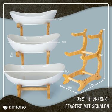 Dimono® Етажерка для сервірування: 3-ярусна етажерка для подачі їжі з керамічних мисок та бамбукового підставки. Ідеально для десертів, фруктів, овочів та солодощів.