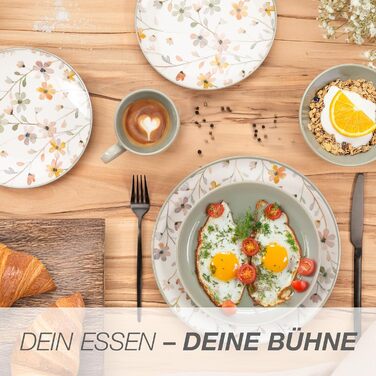 Набір посуду Moritz & Moritz PRIMAVERA з кераміки на 6 осіб (24 шт.) - сучасний сервіз з ігровим дизайном, легкий у догляді, з тарілками, мисками та чашками