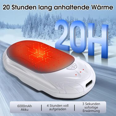 Електричні грілки для рук 2 шт. OUTJUT, 6000mAh, 3 режими нагріву, USB, 20 годин роботи, для зимових видів спорту, подарунок на Новий Рік (4-Білий та Синій)