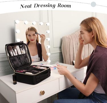 Косметичка для макіяжу та косметики, органайзер для подорожей, чорна. З ручкою та регульованими перегородками