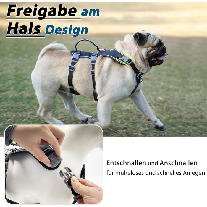 Нашийник для собак з повідком, безпечний нашийник від виривання, анти-тяговий нашийник з ручкою та світловідбиваючими елементами, легкий, регульований нашийник для середніх собак (Чорний, XS). Дуже маленький, чорний