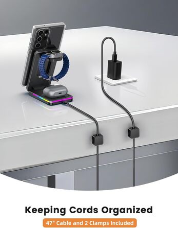 Магнітна зарядна станція 3-в-1 для Samsung Galaxy S26 Ultra, S25, Z Fold 7, Z Flip 7, Galaxy Watch Ultra 8/7/6 та Buds Pro 3 - бездротова, складна, чорна