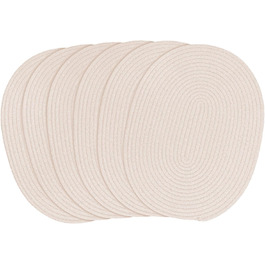 Fanquare Oval Woven Placemats Set of 6 White Cotton Rope Braided Placemats Heat Resistant Washable Non-Slip Table Mats for Kitchen Dining Table, Home Decoration 30x40cm