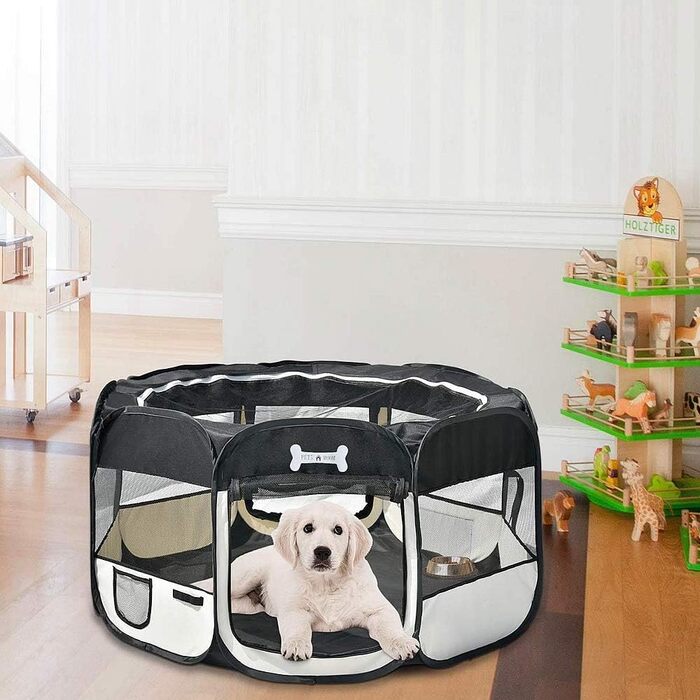 Вольєр для цуценят Melko 125x125x64 см, чорний, розкладний, для собак, котів, кроликів