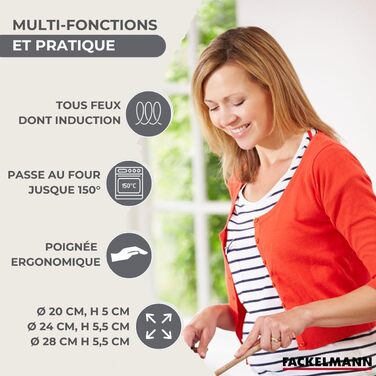 Набір сковорідок Fackelmann 9441450, 3 шт. (20, 24, 28 см), нержавіюча сталь 18/8, для всіх плит, Induktion, PFAS-free, сірий колір