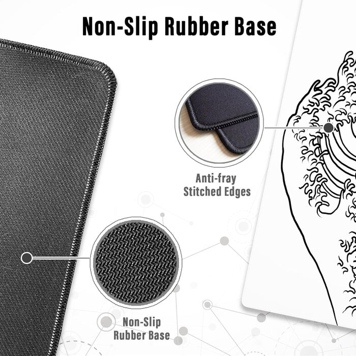 Ігрова мишка Pad Ovenbird з картографічним малюнком, з прошитими краями, великий XL, 80 x 30 см, чорний