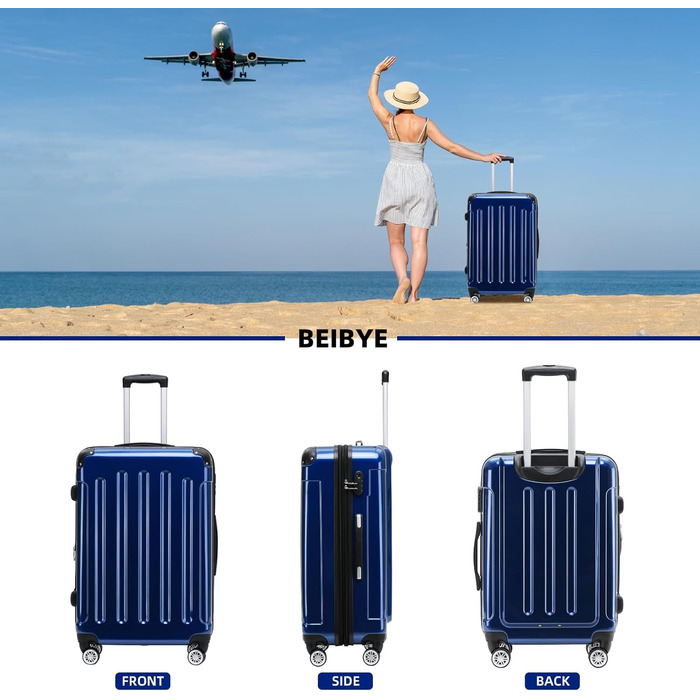 Набір валіз Beibye Zwillingsrollen: M, L, XL (синій) – Trolley, Hartschale, для подорожей