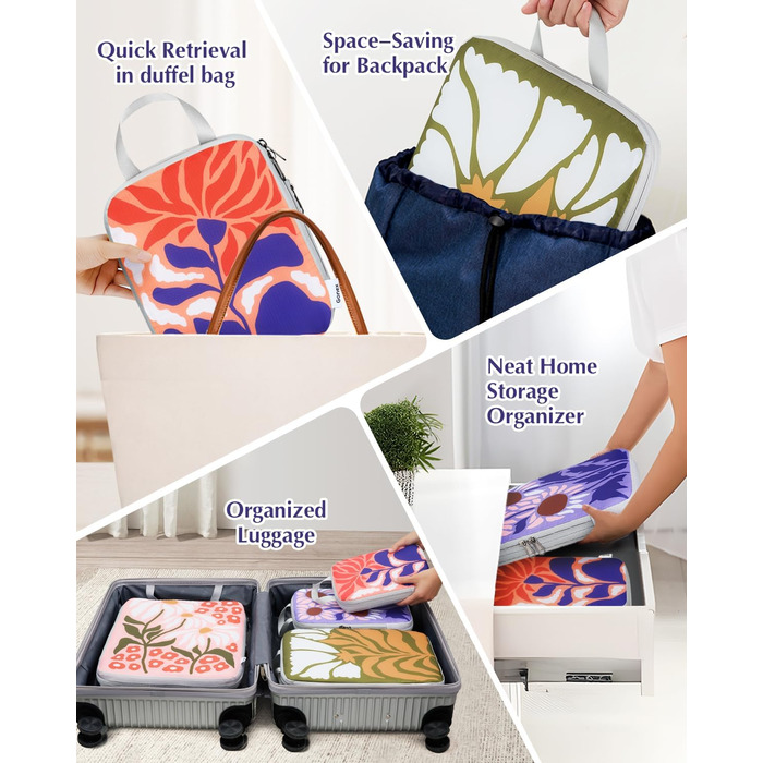 Органайзери для валізи Gonex (4 шт.) - набір кубиків для пакування, колір помаранчевий з квітковим принтом