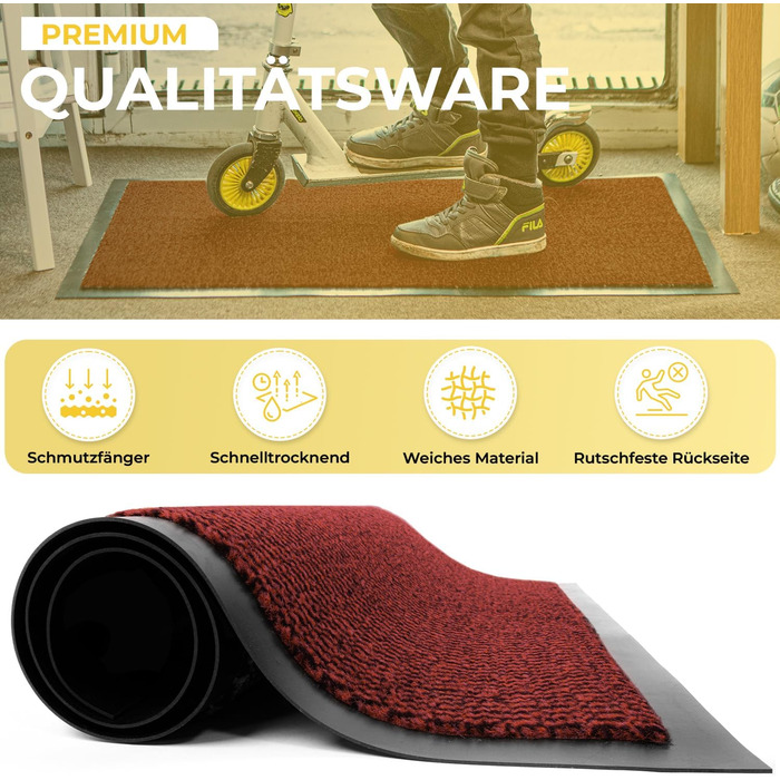 Приматрас BLADO для дому та вулиці, протиковзний та зносостійкий килимок для входу, червоний, 45 x 75 см