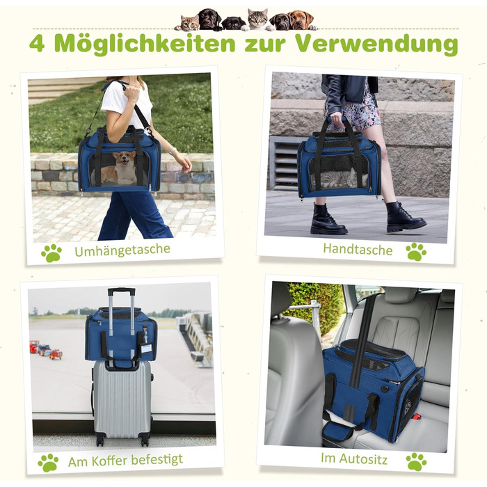 Транспортна сумка для кота, переноска для кота та собаки, переноска для тварин, складана переноска для домашніх тварин зі шлейкою, переноска для тварин (Блакитна, L)