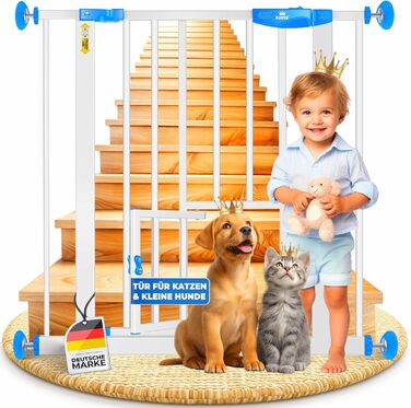 Захисний бар'єр KIDIZ для котів з люком, захист від дітей, турнікет для дитячих кімнат без свердління, поворотний, білий/блакитний, ширина 74-87 см