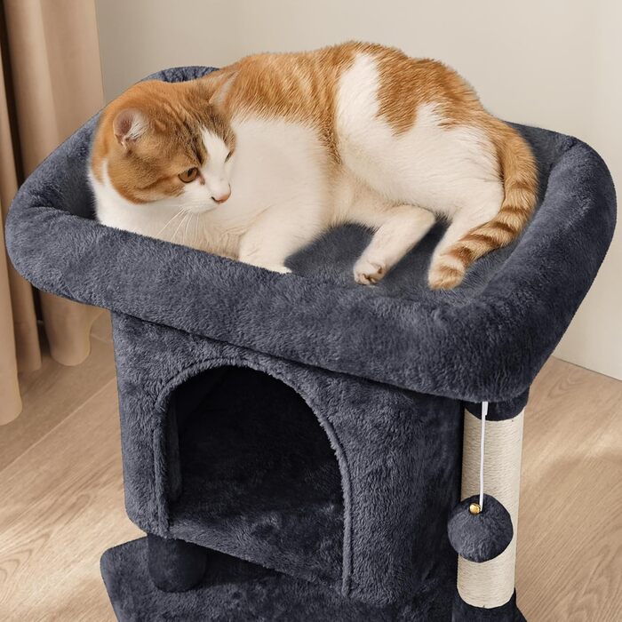 Yaheetech Scratching Post 60 cm Small Cat Scratching Tree, with Cat Cave, Plush Sisal, Cat Tree Cat Furniture Play Tree for Small Cats, Black